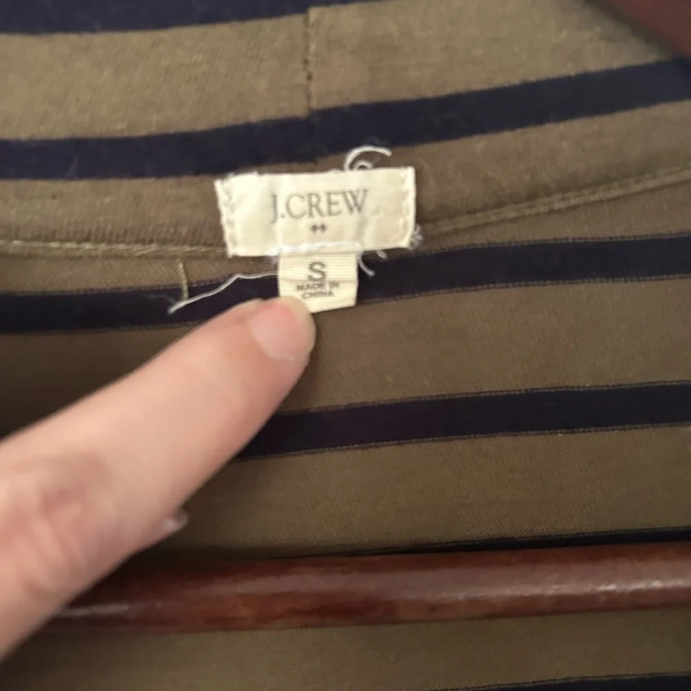 EUC Women’s J.Crew Tissue Tee Cardigan, Olive/Navy stripe, Size Small